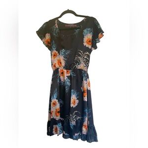 100% SILK - Rapsodia floral dark blue women dress